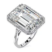 DiamonArt® Womens White Cubic Zirconia Platinum Over Silver Rectangular Cocktail Ring