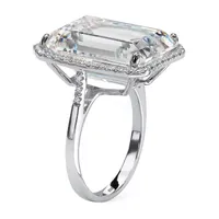 DiamonArt® Womens White Cubic Zirconia Platinum Over Silver Rectangular Cocktail Ring