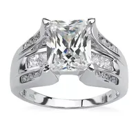 DiamonArt® Womens CT. T.W. White Cubic Zirconia Platinum Over Silver Rectangular Engagement Ring