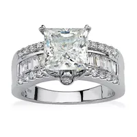 DiamonArt® Womens 3 1/2 CT. T.W White Cubic Zirconia Platinum Over Silver Square Engagement Ring