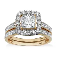 DiamonArt® Womens 1 7/8 CT. T.W. White Cubic Zirconia 18K Gold Over Silver Square Bridal Set