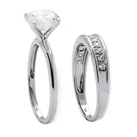 DiamonArt® Womens / CT. T.W. White Cubic Zirconia Platinum Over Silver Round Bridal Set