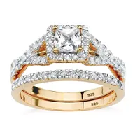 DiamonArt® Womens 1 CT. T.W. White Cubic Zirconia 18K Gold Over Silver Square Bridal Set