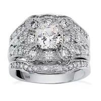 DiamonArt® Womens 2 1/3 CT. T.W. White Cubic Zirconia Platinum Over Silver Square Bridal Set