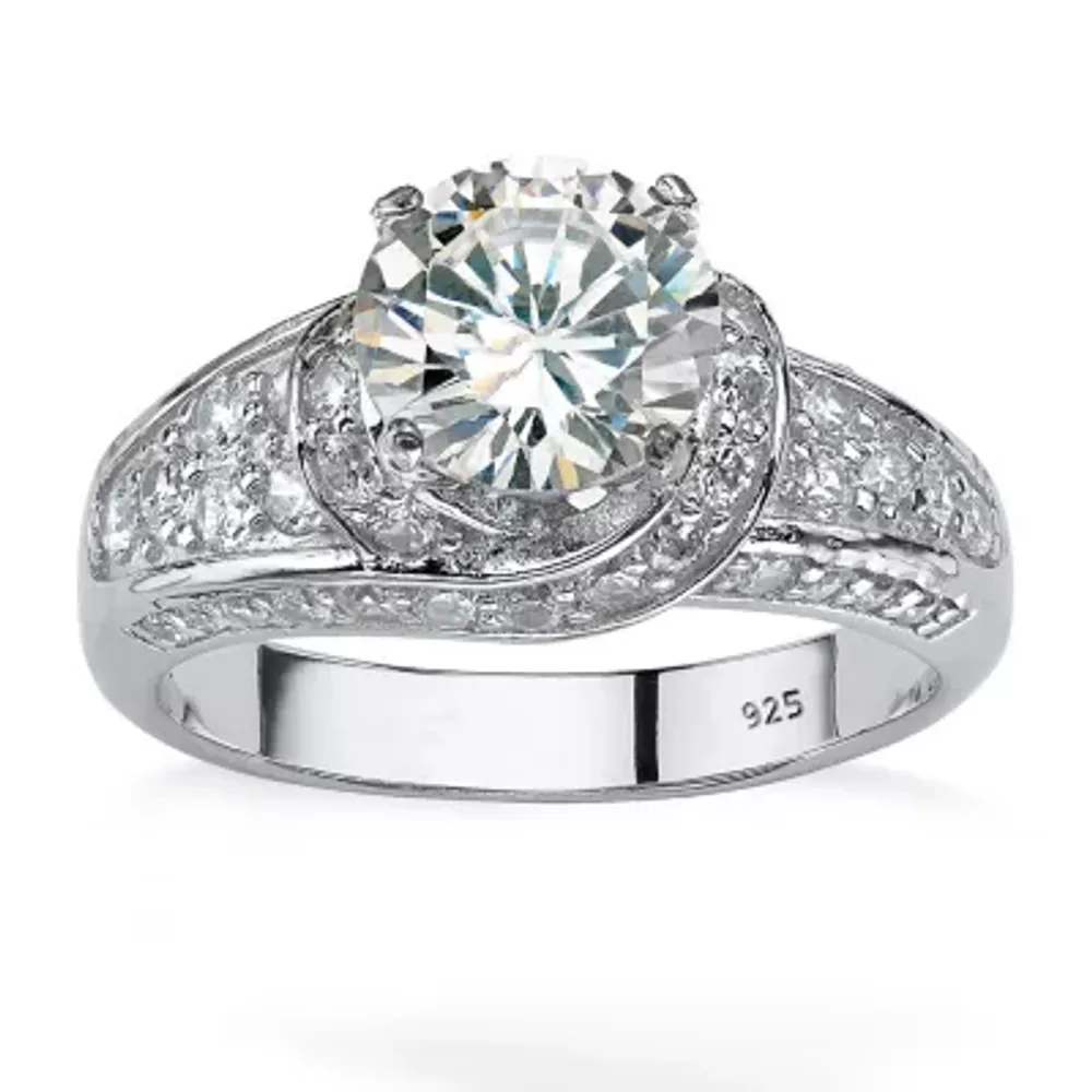DiamonArt® Womens 3 1/2 CT. T.W White Cubic Zirconia Platinum Over Silver Round Engagement Ring