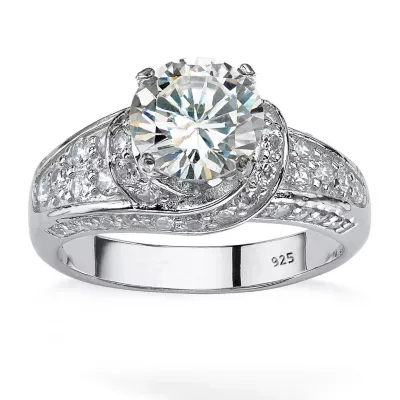 DiamonArt® Womens 3 1/2 CT. T.W White Cubic Zirconia Platinum Over Silver Round Engagement Ring