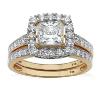 DiamonArt® Womens 1 CT. T.W. White Cubic Zirconia 18K Gold Over Silver Square Bridal Set