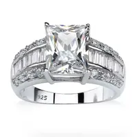 DiamonArt® Womens CT. T.W. White Cubic Zirconia Platinum Over Silver Rectangular Engagement Ring