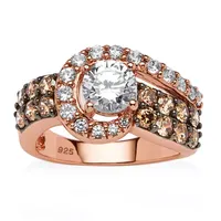 DiamonArt® Womens 2 1/2 CT. T.W. White Cubic Zirconia 14K Rose Gold Over Silver Round Cocktail Ring