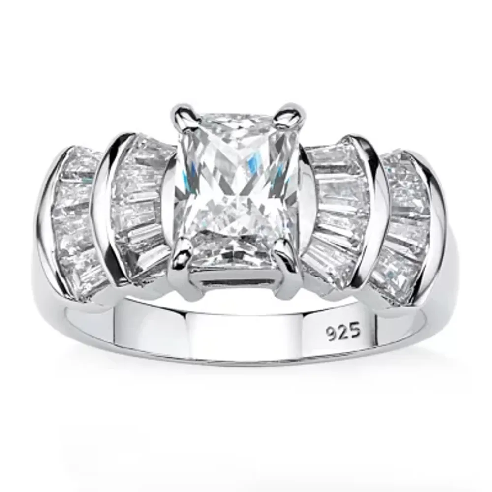 DiamonArt® Womens 3 CT. T.W. White Cubic Zirconia Platinum Over Silver Rectangular Engagement Ring