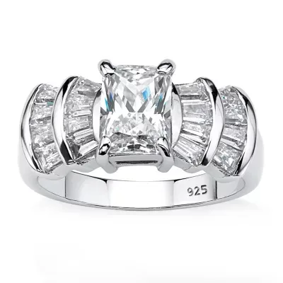 DiamonArt® Womens 3 CT. T.W. White Cubic Zirconia Platinum Over Silver Rectangular Engagement Ring