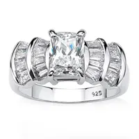 DiamonArt® Womens 3 CT. T.W. White Cubic Zirconia Platinum Over Silver Rectangular Engagement Ring