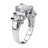 DiamonArt® Womens 3 CT. T.W. White Cubic Zirconia Platinum Over Silver Rectangular Engagement Ring