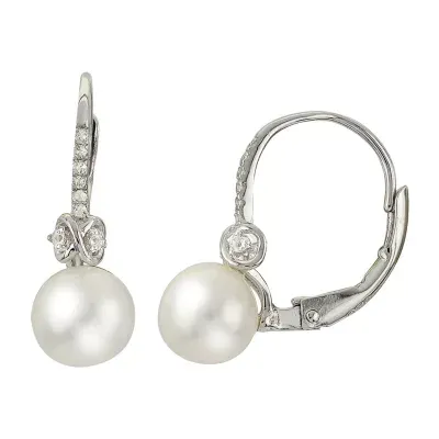 White Cultured Freshwater Pearl Sterling Silver Ball Drop Earrings