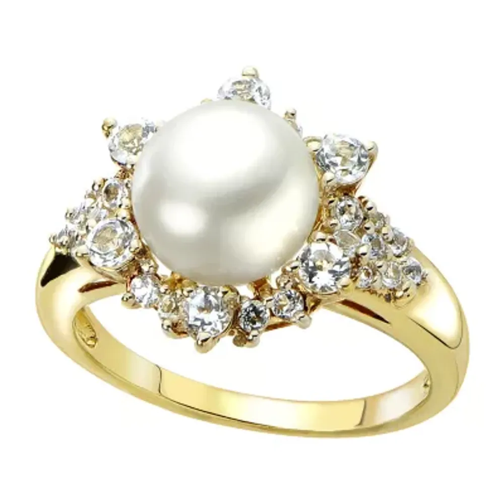 Womens 8-9MM White Cultured Freshwater Pearl 14K Gold Over Silver Cocktail Ring