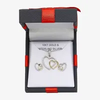 White Cubic Zirconia 10K Gold Sterling Silver Heart 2-pc. Jewelry Set