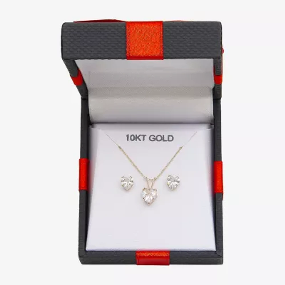 White Cubic Zirconia 10K Gold Heart 2-pc. Jewelry Set