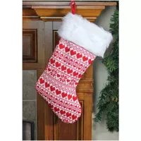 19'' Red and White Hearts With Snowflakes Knit Christmas Stocking Faux Fur Cuff