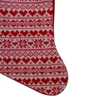 19'' Red and White Hearts With Snowflakes Knit Christmas Stocking Faux Fur Cuff