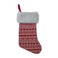 19'' Red and White Hearts With Snowflakes Knit Christmas Stocking Faux Fur Cuff