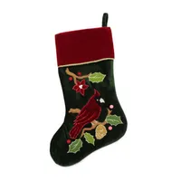 20.5'' Red and Green Cardinal Embroidered Christmas Stocking