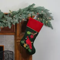 20.5'' Red and Green Cardinal Embroidered Christmas Stocking