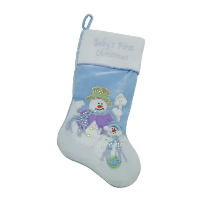 21'' Blue and White ''Baby's First Christmas'' Snowman Stocking