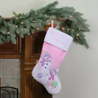 21'' Light Pink Baby's First Christmas Velveteen Snowmen Christmas Stocking