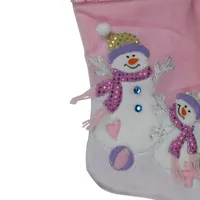 21'' Light Pink Baby's First Christmas Velveteen Snowmen Christmas Stocking