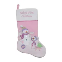 21'' Light Pink Baby's First Christmas Velveteen Snowmen Christmas Stocking