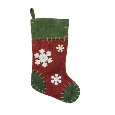 20'' Green and Red Snowflake Applique Christmas Stocking with Blanket Stitching