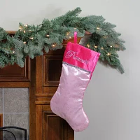 21'' Pink and Silver Glittered Princess Christmas Stocking with Cuff