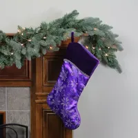 20'' Purple and Silver Glittered Floral Christmas Stocking with Shadow Velveteen Cuff