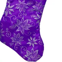 20'' Purple and Silver Glittered Floral Christmas Stocking with Shadow Velveteen Cuff