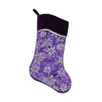 20'' Purple and Silver Glittered Floral Christmas Stocking with Shadow Velveteen Cuff