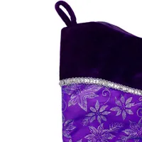 20'' Purple and Silver Glittered Floral Christmas Stocking with Shadow Velveteen Cuff