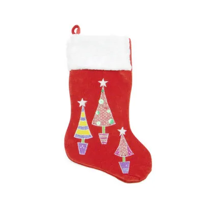20'' Red and White Embroidered Velveteen Cuff Christmas Tree Stocking