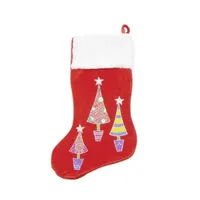 20'' Red and White Embroidered Velveteen Cuff Christmas Tree Stocking