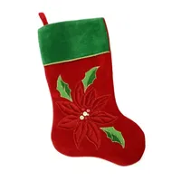 20'' Red and Green Velveteen Sequined Poinsettia Christmas Stocking