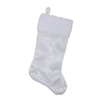 20.5'' White Iridescent Glittered Snowflake Christmas Stocking