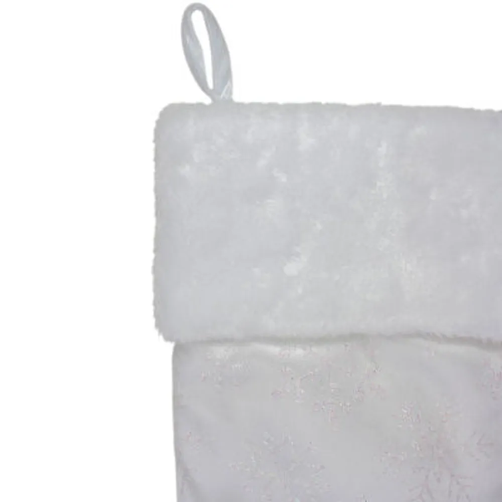 20.5'' White Iridescent Glittered Snowflake Christmas Stocking