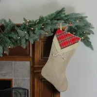 20.5'' Beige and Red Plaid V-Cuff Christmas Stocking