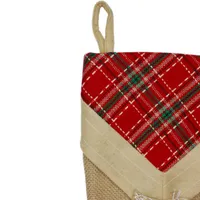 20.5'' Beige and Red Plaid V-Cuff Christmas Stocking