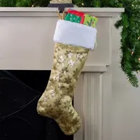 20.5'' Gold and White Sequin Snowflake Christmas Stocking