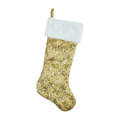 20.5'' Gold and White Sequin Snowflake Christmas Stocking