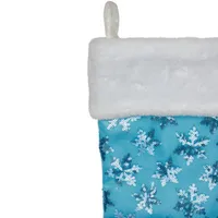 20.5'' Ice Palace Blue Sequin Snowflake Christmas Stocking with White Faux Fur Cuff