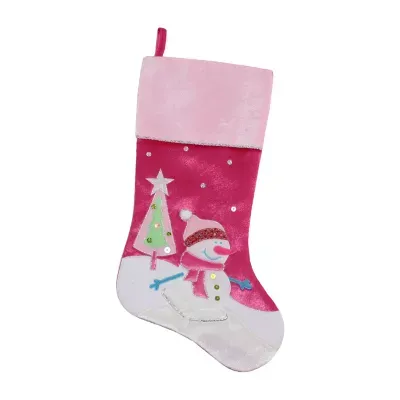 20.5'' Pink Embroidered Ice Skating Snowman and Christmas Tree Stocking