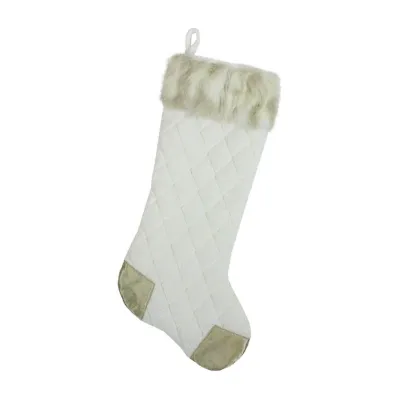 20.5'' Quilted Cream and Tan Velveteen Christmas Stocking with Faux Fur Cuff