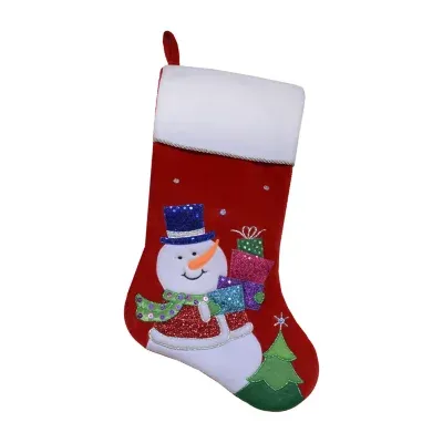 20.5'' Red and White Embroidered Snowman with Glitter Christmas Stocking