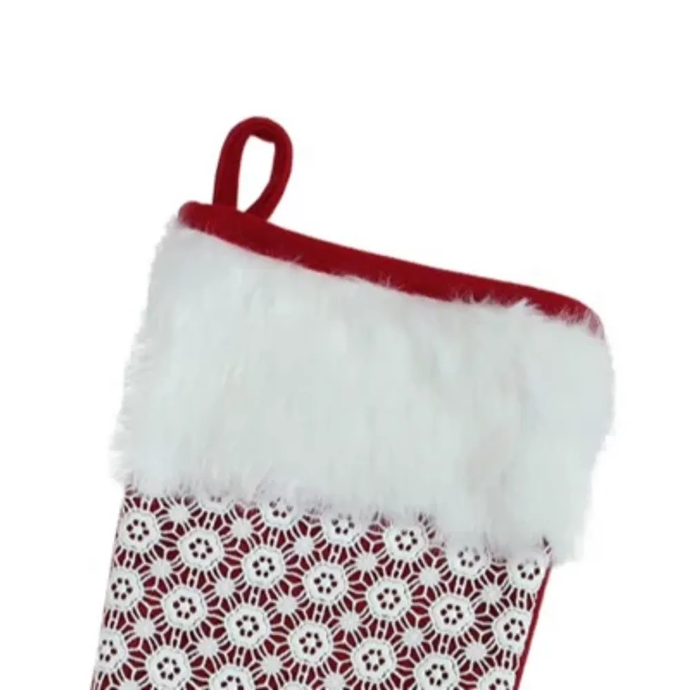 20.5'' Red and White Lace Christmas Stocking with Cuff